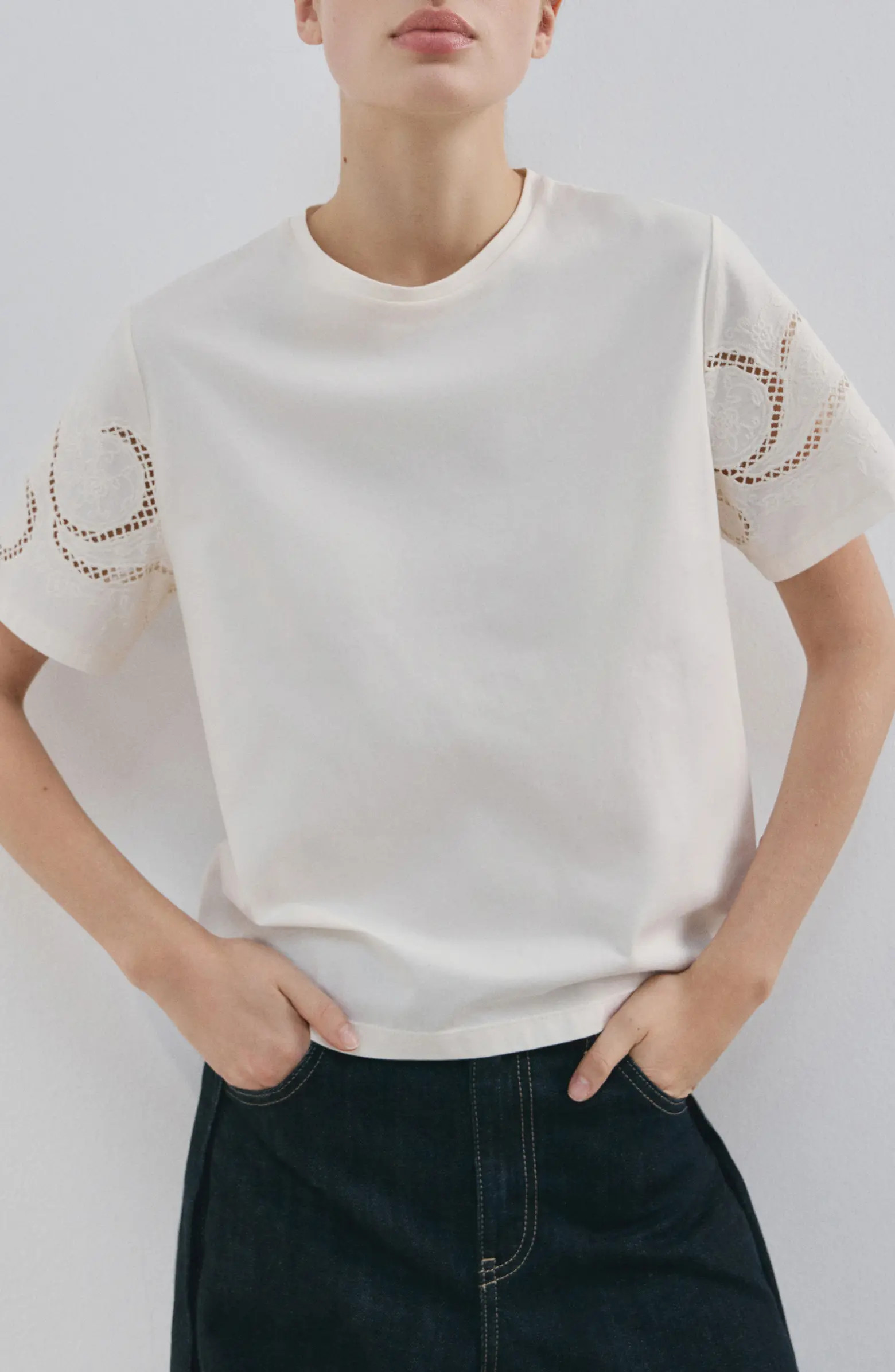 MANGO Openwork Embroidered Cotton T-Shirt | Nordstrom | Nordstrom