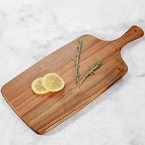 YSTKC Acacia Wood Cutting Board with Handle 17" x 3" Inch, Wooden Charcuterie Paddle, Serving Tra... | Amazon (US)
