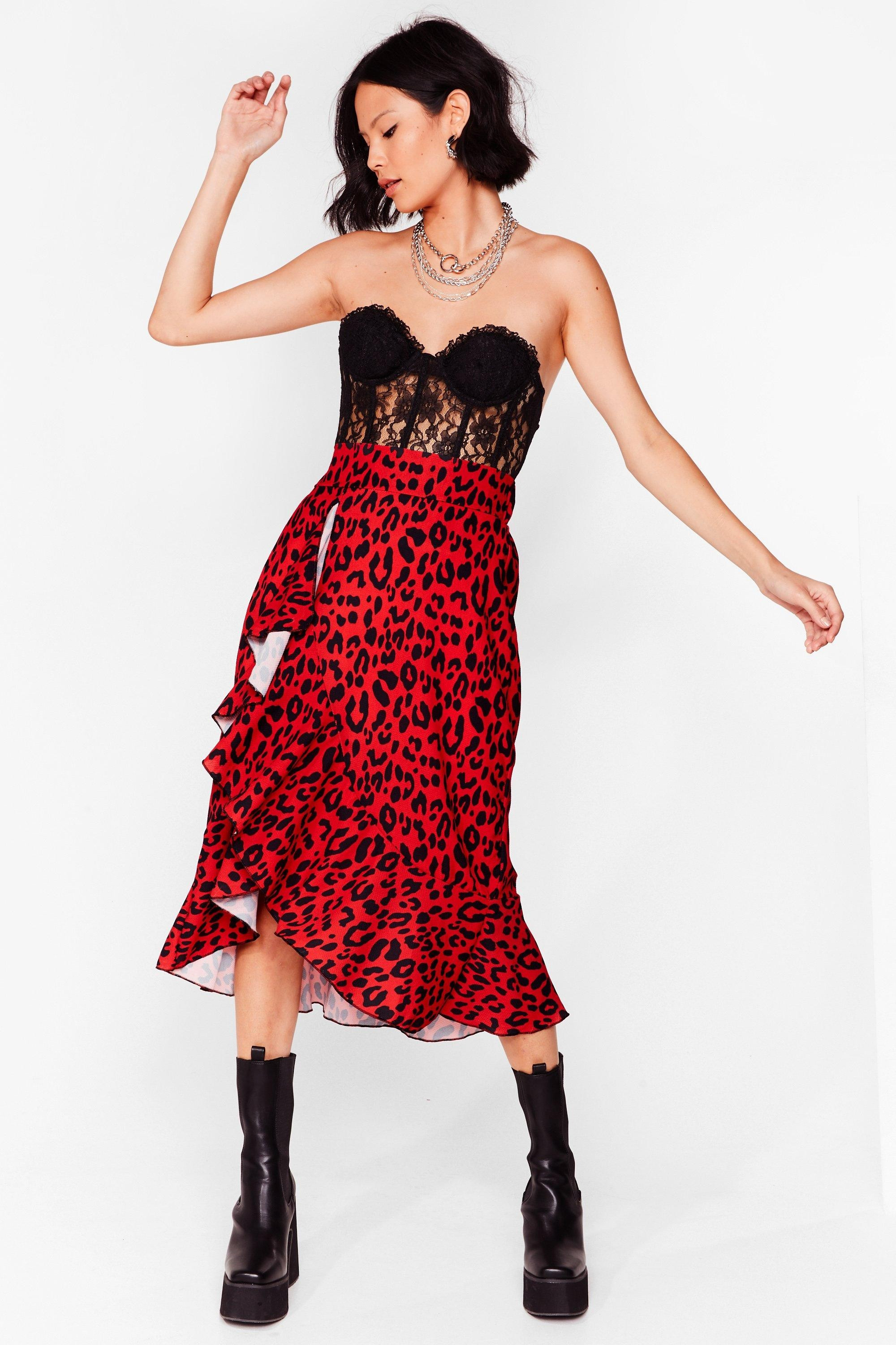 Womens You're Drivin' Us Wild Leopard Midi Skirt - Red | NastyGal (US & CA)