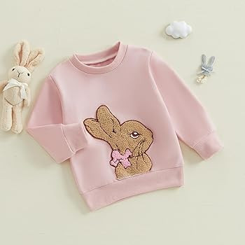 Baby Boy Girl Easter Sweatshirt Long Sleeve Round Neck Bunny Embroidery Pullover Tops Toddler Cut... | Amazon (US)
