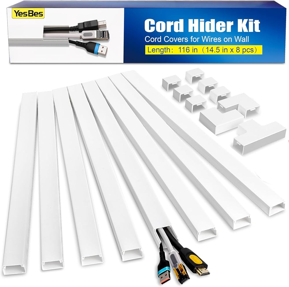 116in Cord Hider Kit, Cord Covers for Wires on Wall, Paintable Cable Raceway, Cord Hider for Wall... | Amazon (US)