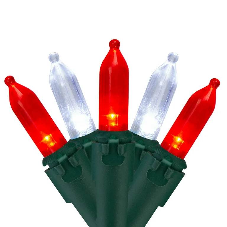 Set of 100 Red & Pure White LED Mini Christmas Lights 4" Spacing - Green Wire | Walmart (US)