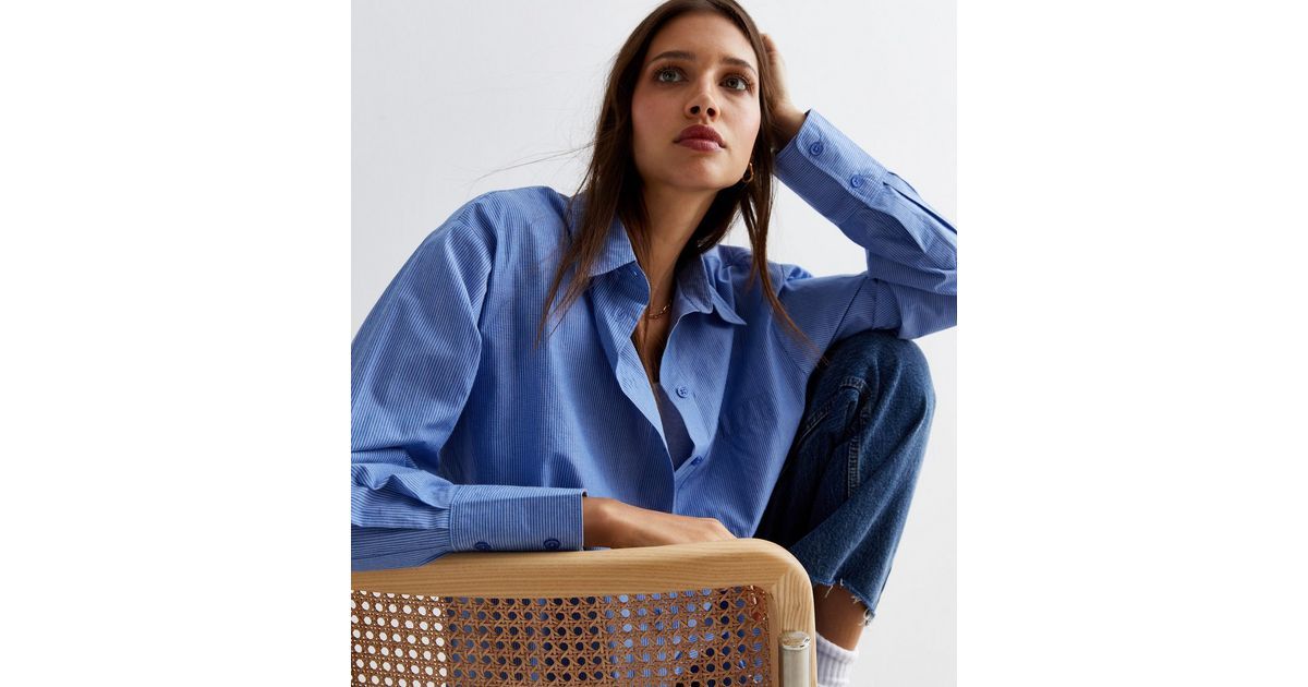 Blue Pinstripe Poplin Long Sleeve Shirt | New Look | New Look (UK)