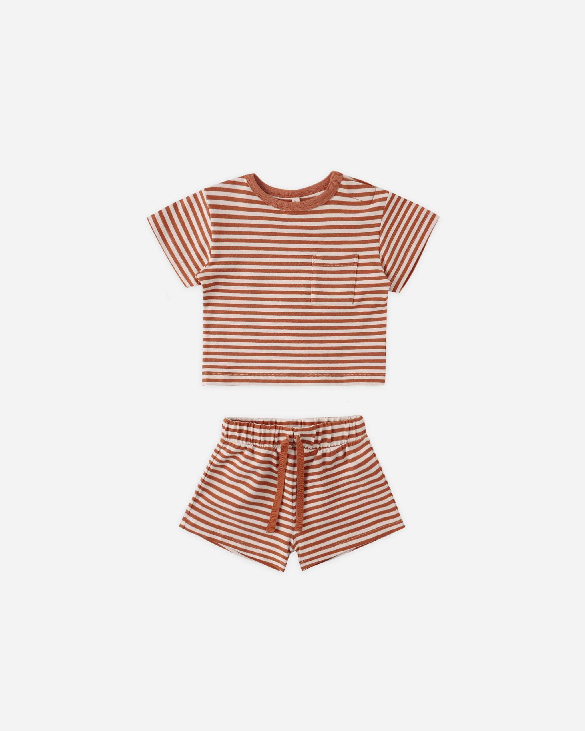 Boxy Pocket Tee + Short Set Poppy Stripe | Rylee + Cru
