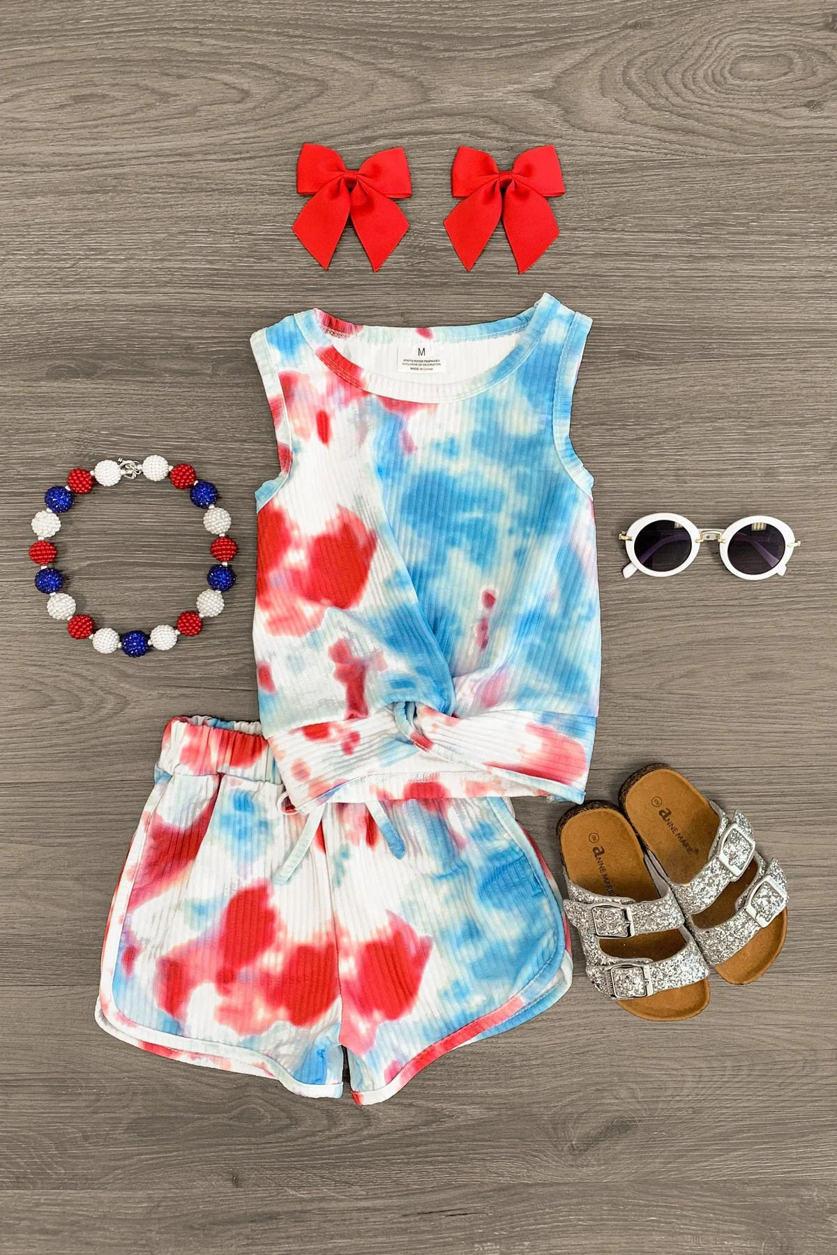 Red White & Blue Tie Dye Short Set | Sparkle In Pink