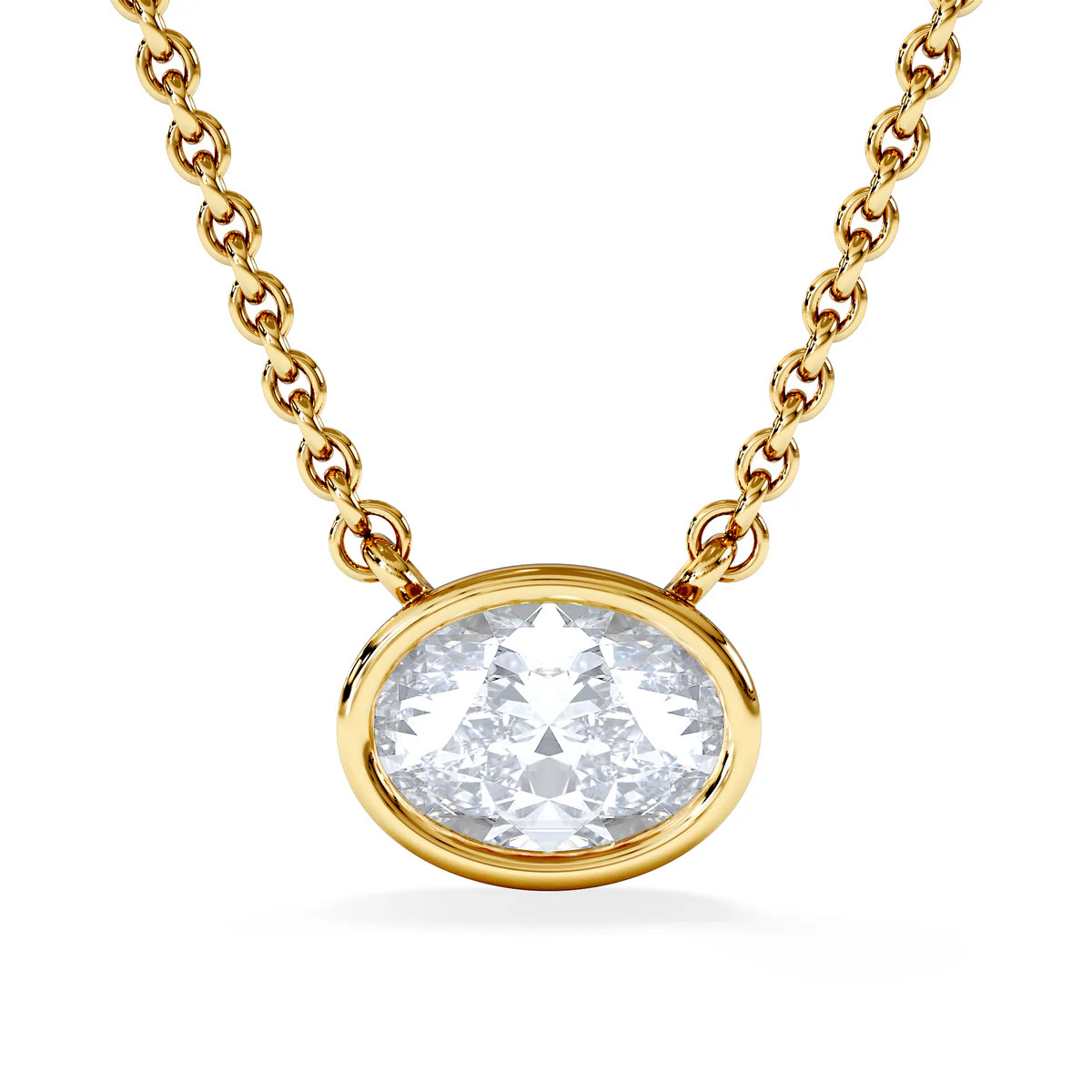 Horizon Oval Cut Lab Diamond Solitaire Necklace 0.50ct H/SI in 9K Gold | The Diamond Store
