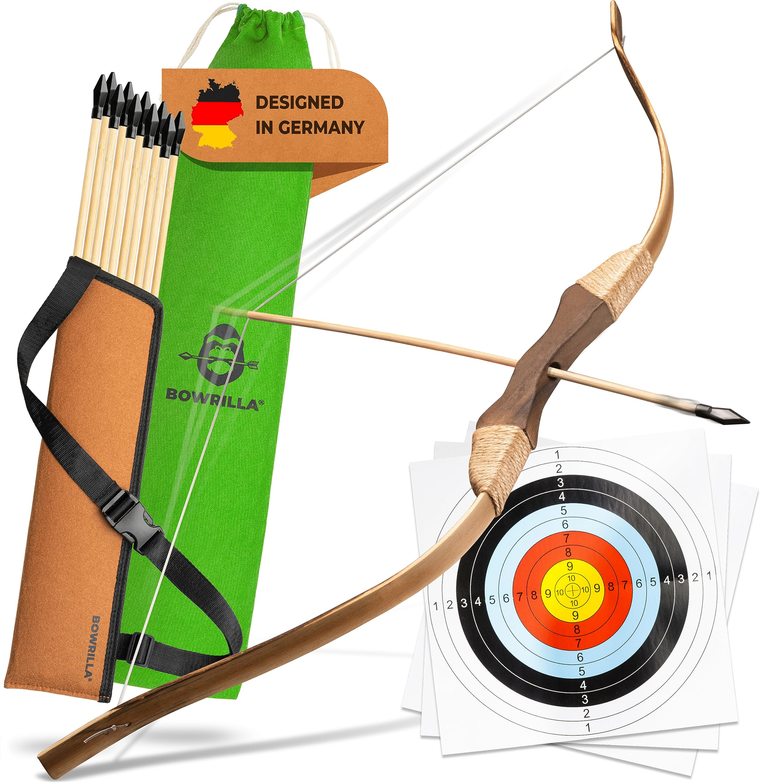 BOWRILLA® Wooden Bow and Arrow for Kids with 10 Arrows, Quiver, 3 Targets & Storage Bag | Kids B... | Amazon (US)