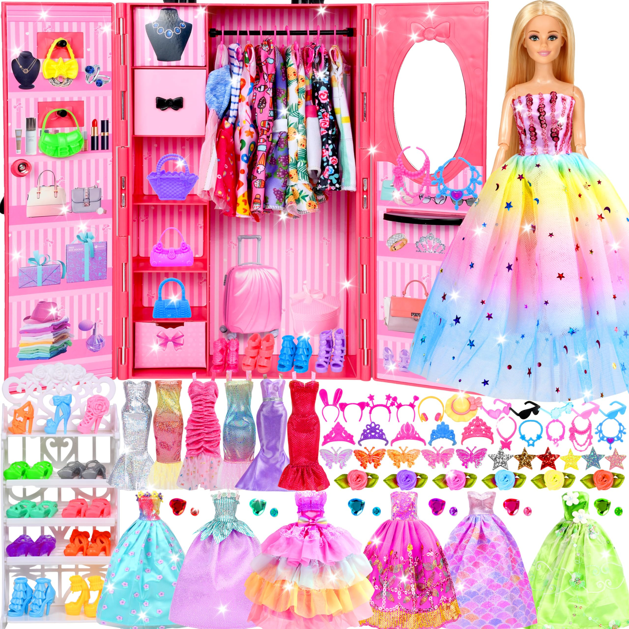 150 Pcs Doll Clothes and Accessories Playset with Dolls for Girls, Princess Gowns, Fashion Dresse... | Amazon (US)