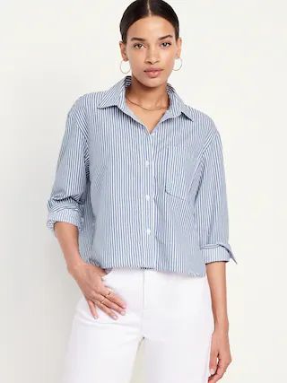Cropped Loose Button-Down Shirt | Old Navy (US)