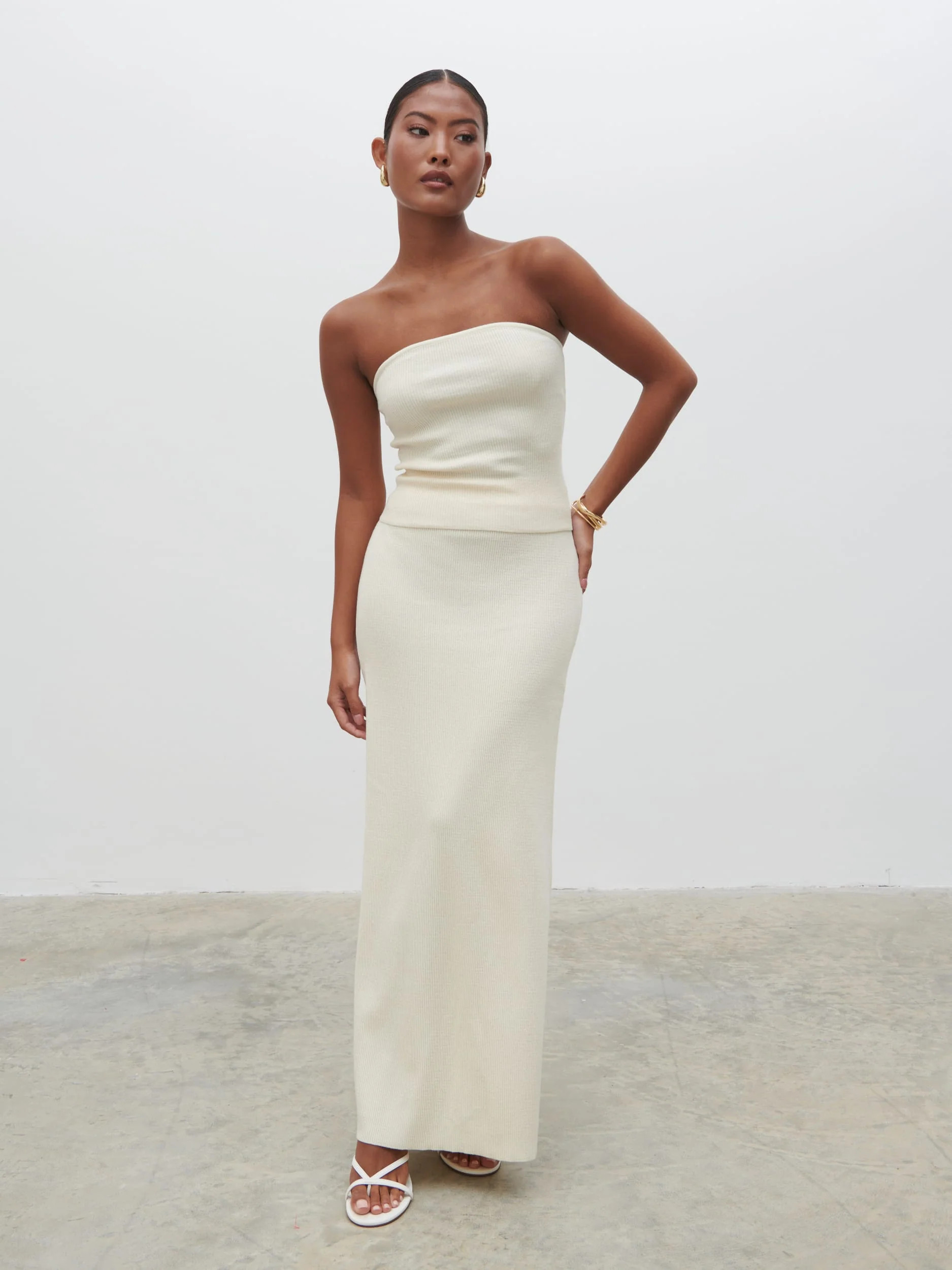 Reese Bandeau Knit Top - Cream | Pretty Lavish (UK)