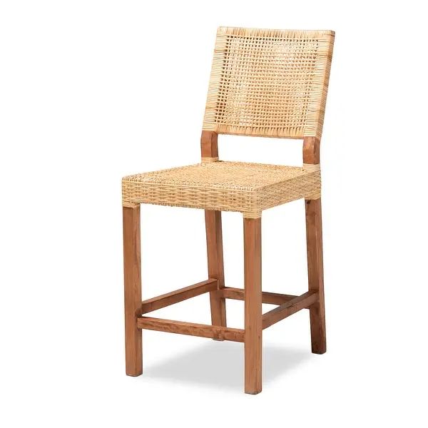 Lesia Modern Bohemian Natural Brown Rattan and Wood Counter Stool - Overstock - 35857786 | Bed Bath & Beyond