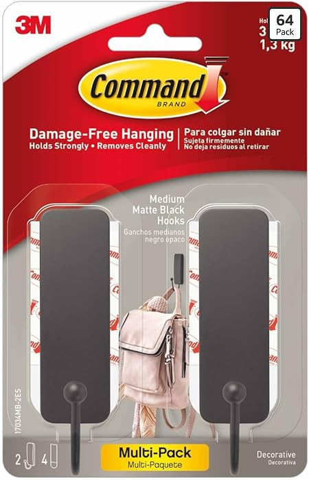 Command Medium Matte Black Wall Hook, 2 Coat Hooks and 4 Strips, Damage-Free Hanging with Adhesiv... | Amazon (US)