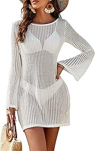 Blooming Jelly Women's Swimsuit Coverup Crochet Bikini Cover Ups Hollow Out Net Longsleeve Swimwe... | Amazon (CA)