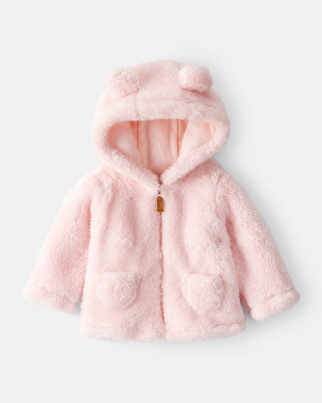 Baby Girl Sherpa Long-Sleeve Hooded Zip-Up Jacket - Pink | Carter's Inc