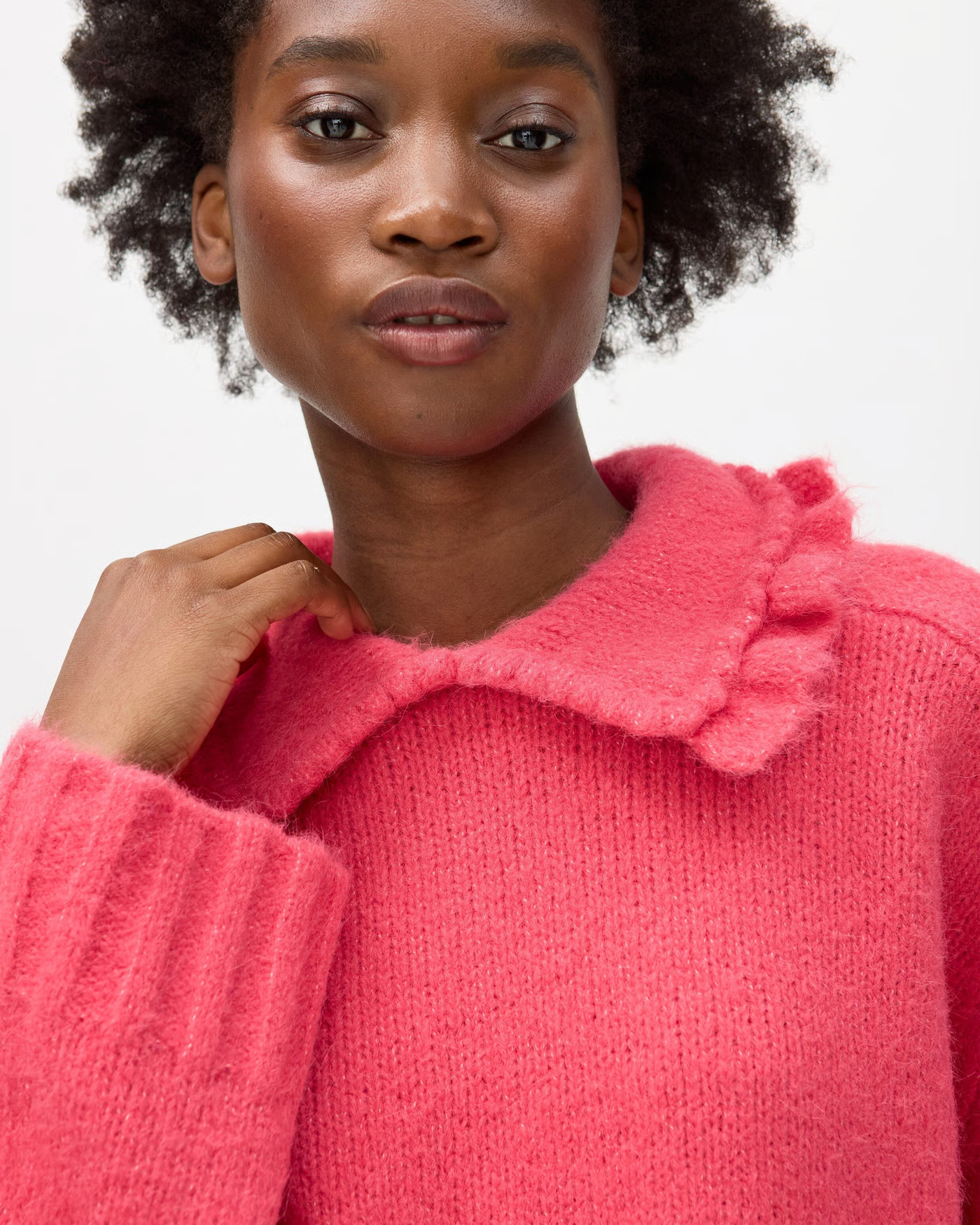Hot Pink Frill Collar Knitted Jumper | Oliver Bonas | Oliver Bonas (Global)