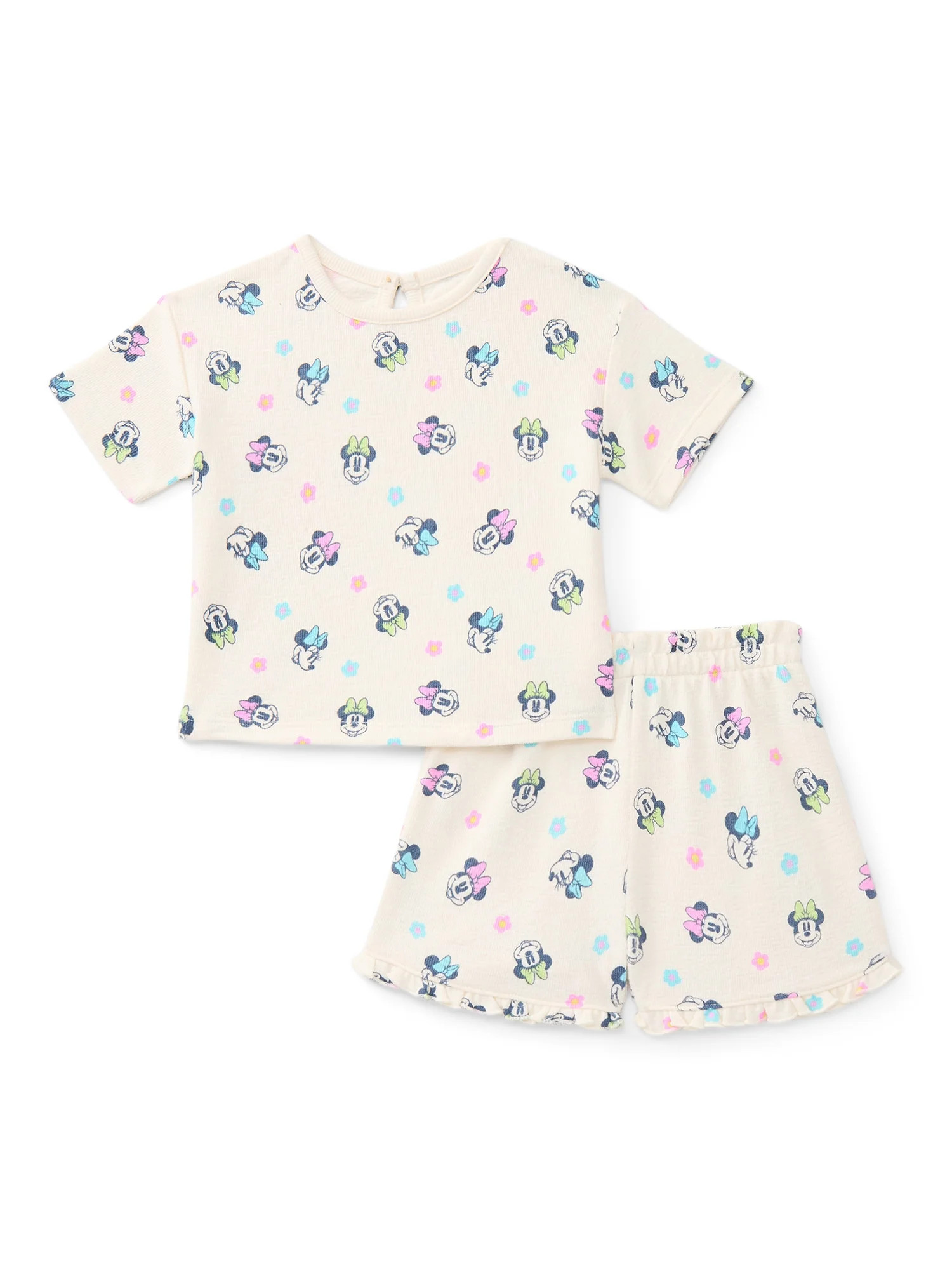 Minnie Mouse Baby Girls Textured Knit Top and Ruffle Shorts Set, 2-Piece, Sizes 0M-24M | Walmart (US)
