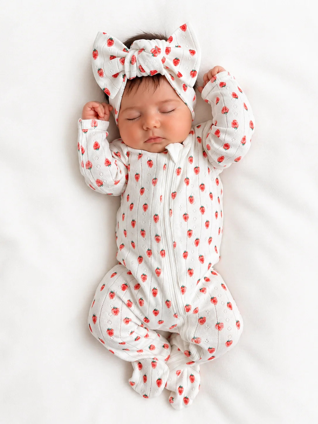 White Strawberry / Organic Pointelle 2-Way Zip Footie | SpearmintLOVE