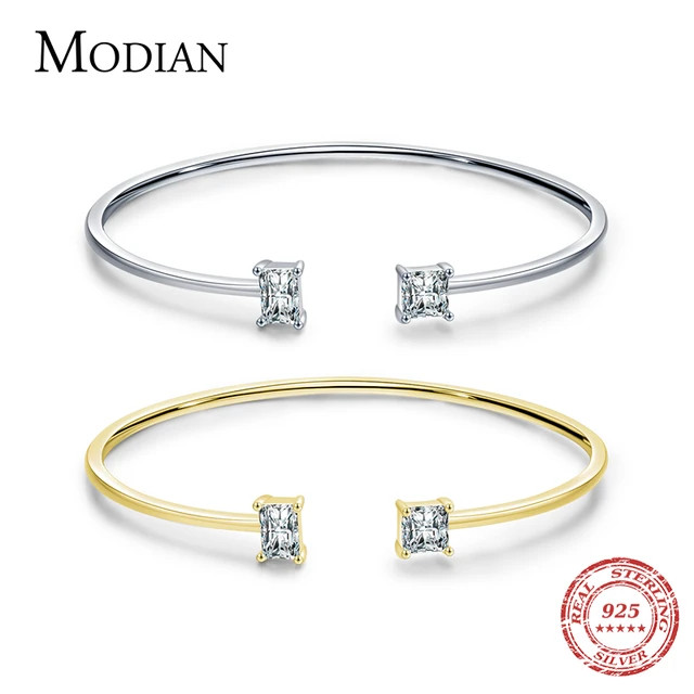 Modian 925 Sterling Silver Luxury Asymmetry Sparkling Aaaaa Zirconia Open Size Bangle Bracelet Fo... | AliExpress (US)