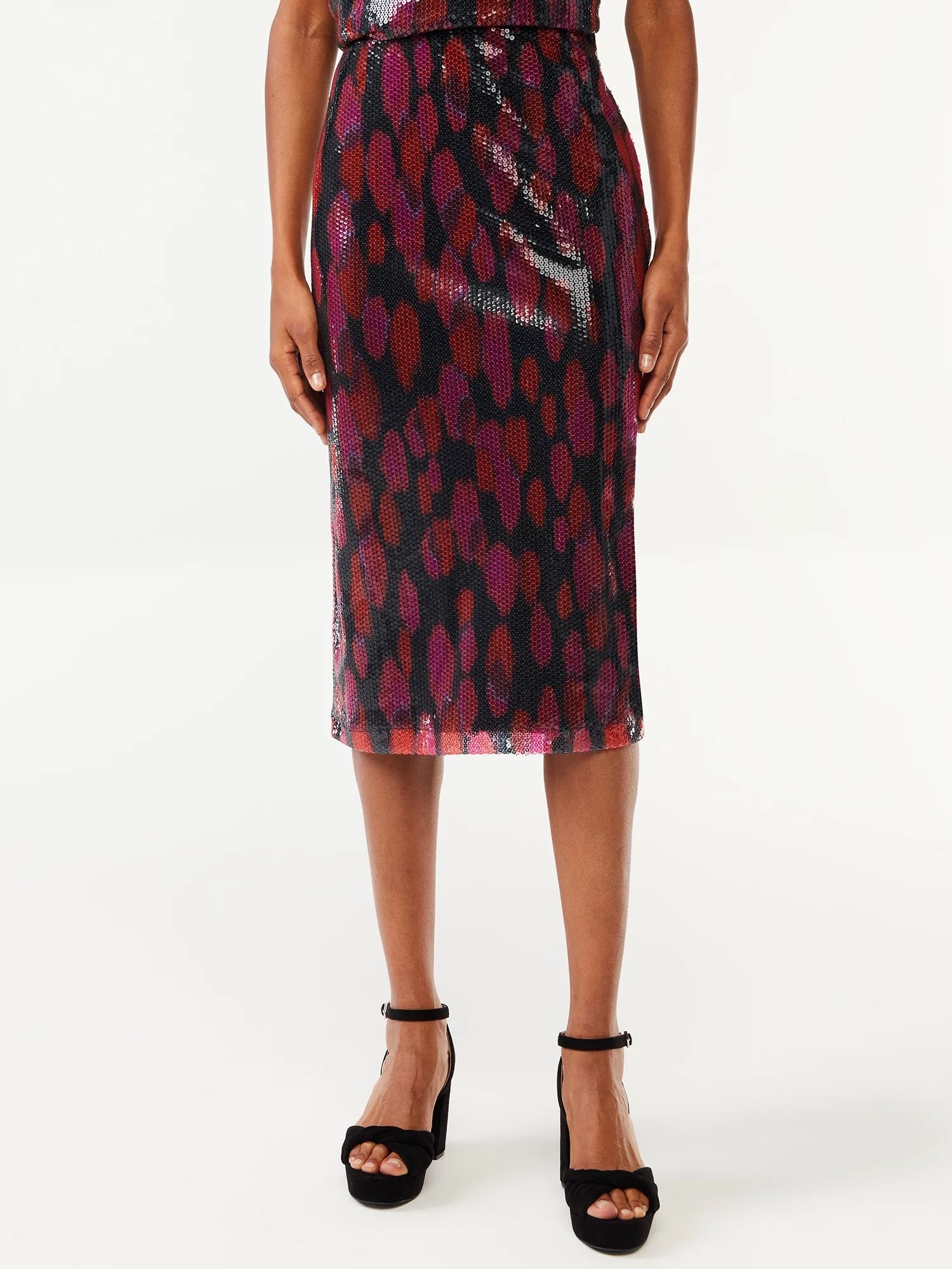 Scoop Women's Printed Sequin Midi Pencil Skirt | Walmart (US)