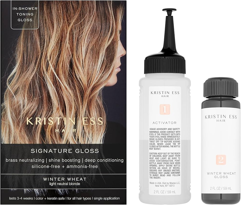 Amazon.com: Kristin Ess Hair Gloss in Winter Wheat Light Neutral Blonde - 4 Wk Semi Permanent Hair Color for Women - Light Blonde Color Depositing Conditioner & Toner for Vibrant Color + Shine - Hair Dye Glaze : Beauty & Personal Care | Amazon (US)