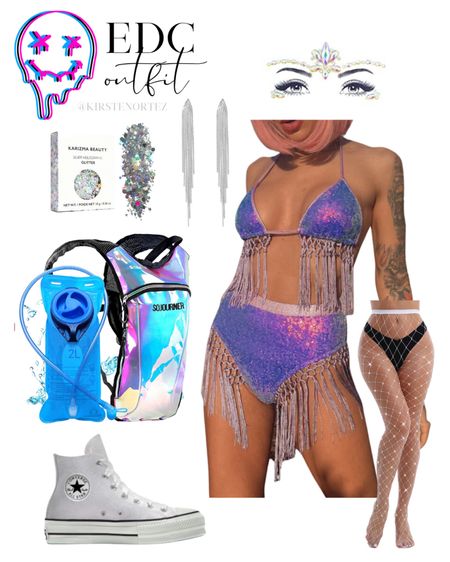 EDC outfit idea, EDC outfit, festival outfit, music festival outfit, rave outfit, rave outfit idea, rave set, tassel rave set, matching rave set, festival water backpack, rave water backpack, silver converse, rave shoes, body glitter, glitter tights, glitter fish nets

#LTKFestival #LTKitbag #LTKshoecrush