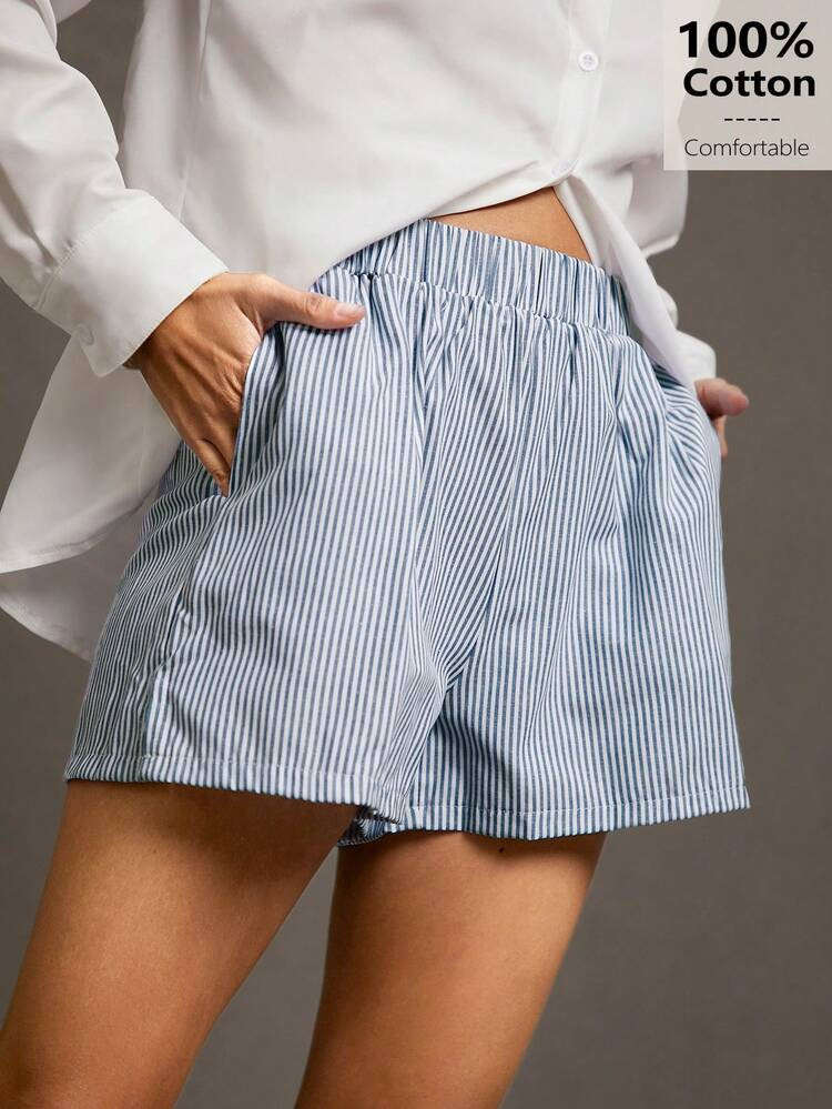 Siren Gaze Striped Print Elastic Waist Shorts Chic Summer Casual | SHEIN