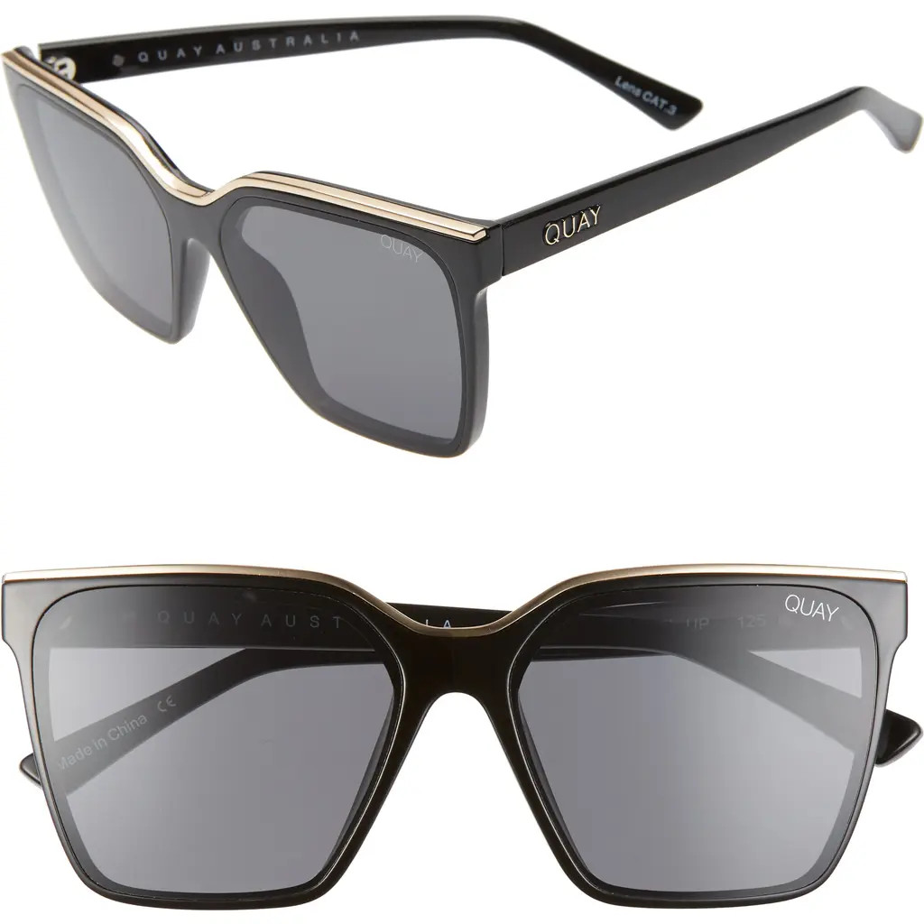 Quay Australia Level Up 55mm Square Sunglasses in Black Gold/Smoke at Nordstrom | Nordstrom