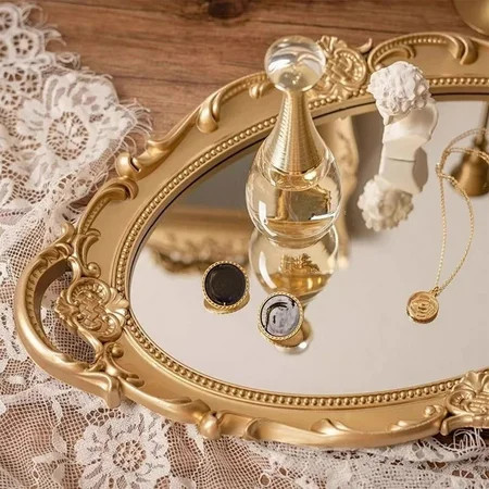 COM1950s Decorative Tray,Bathroom Tray Vanity Tray Decor,Perfume Tray,Gold Tray Mirror Tray Jewelry Tray for Dessert Table,Coffee Table,Vanity,Home Decor,Serving Tray with Handle(15X10 In,Gold) | Walmart (US)