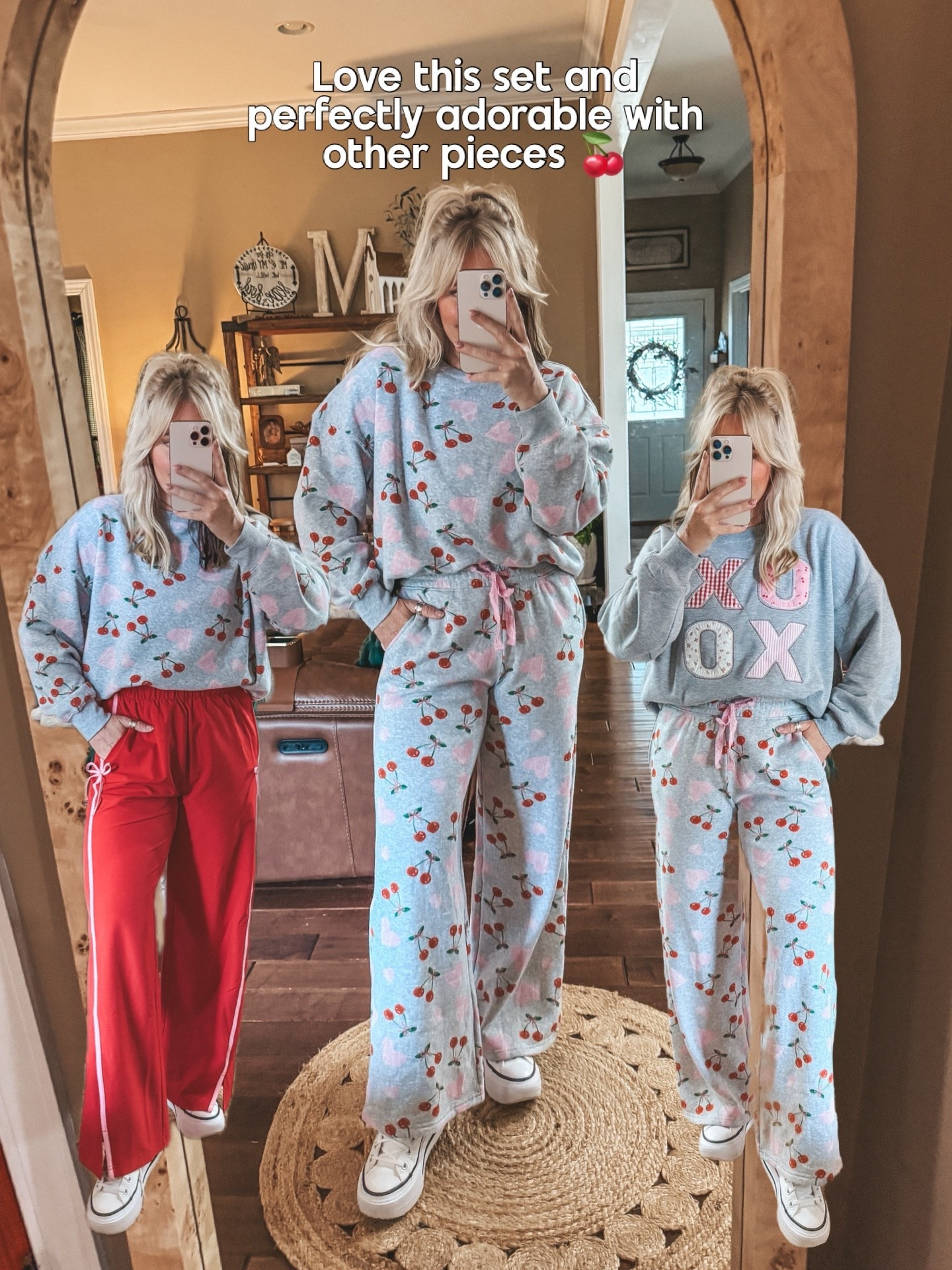 The cutest set! 🍒 I’m in a medium in everything but the xoxo large  

#LTKOver40 #LTKootd #LTKValentine