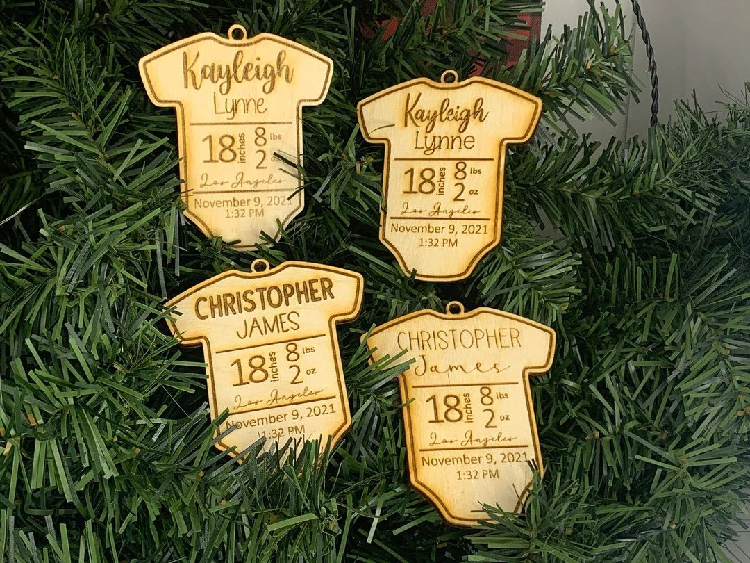 Wooden Baby Onesie With Birth Information Stats Christmas - Etsy | Etsy (US)