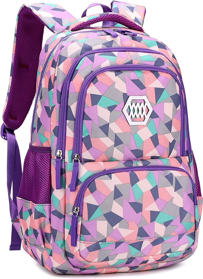 Bansusu Geometric-Print Purple-Backpack for Girls Middle-School Elementary Bookbags | Amazon (US)