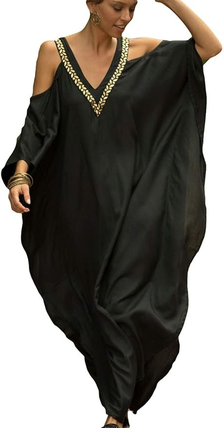 Bsubseach Turkish Cold Shoulder Kaftan Dresses Swimsuit Cover Up Maxi Dress Beach Cover Ups | Amazon (US)