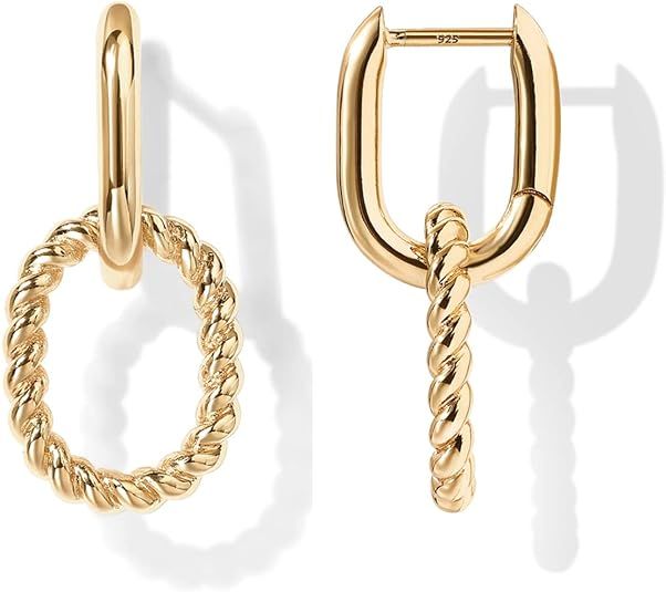 PAVOI 14K Gold Convertible Link Earrings for Women | Paperclip Link Chain Earrings | Drop Dangle ... | Amazon (US)