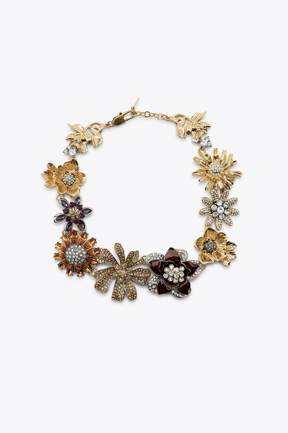 FLOWER JEWEL GLITTER NECKLACE | Zara US