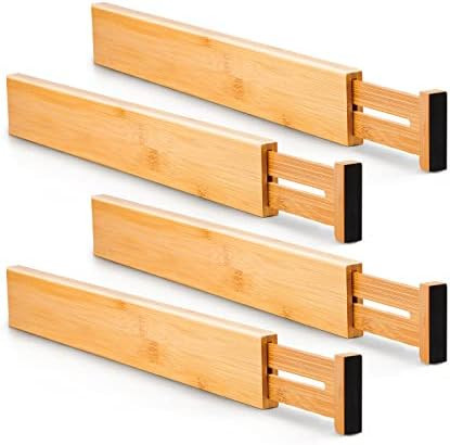 Utoplike 4 pcs Bamboo Kitchen Drawer Dividers(16.8-21.8IN),Adjustable Drawer Organizers,Spring Lo... | Amazon (US)