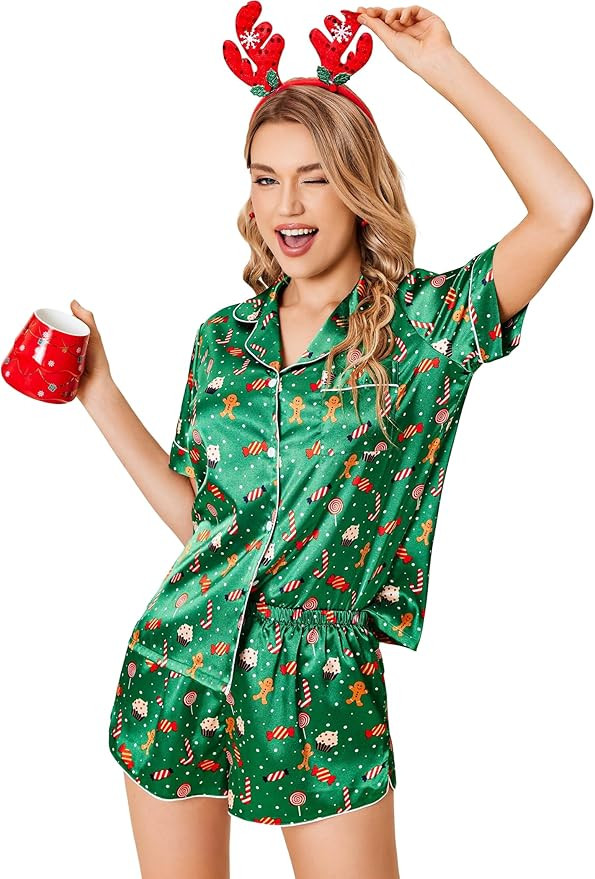 Ekouaer Womens Silk Satin Pajamas Set Short Sleeve Sleepwear Button Down Loungewear 2 Piece Pjs S... | Amazon (US)