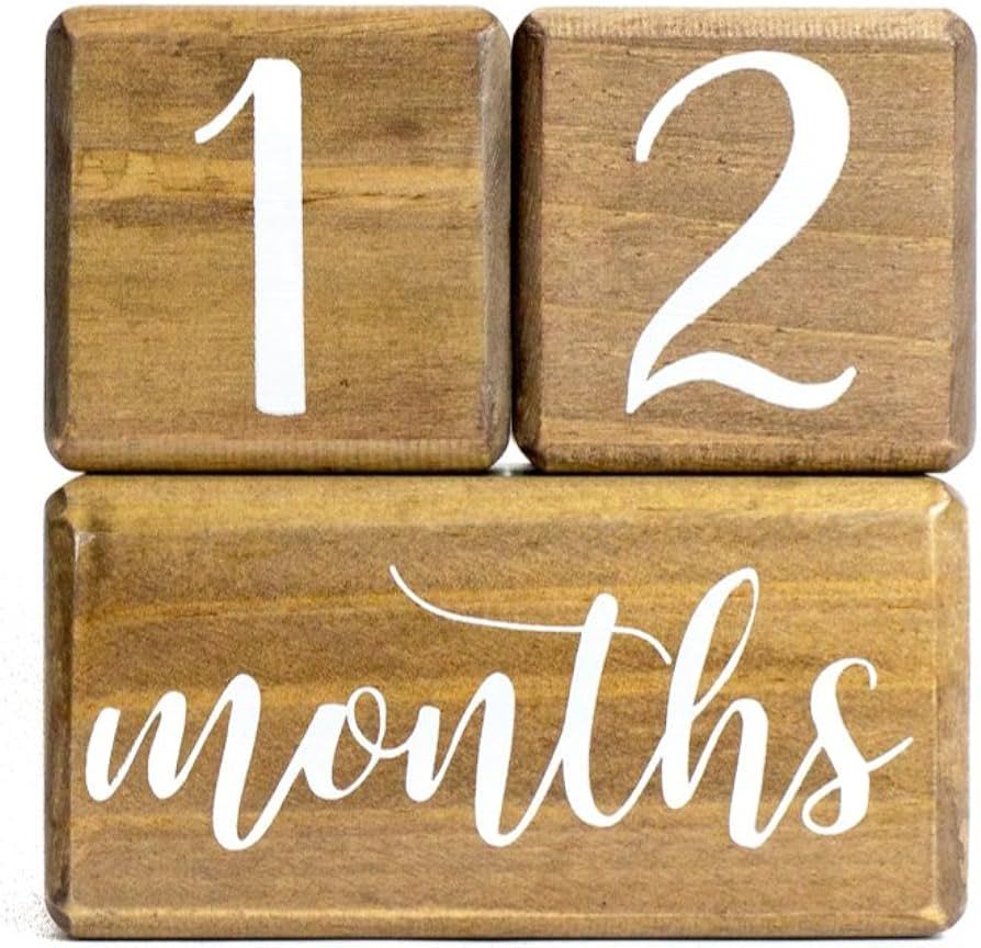 Premium Solid Wood Baby Milestone Age Blocks + Gift Box | Brown Walnut Stained Natural Pine | Wee... | Amazon (US)
