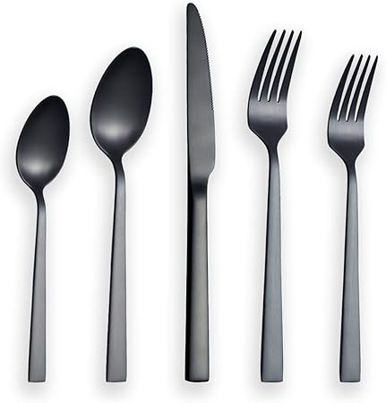 Matte Black Silverware Set, Berglander Satin Black Flatware Set, Stainless Steel With Titianium P... | Amazon (US)