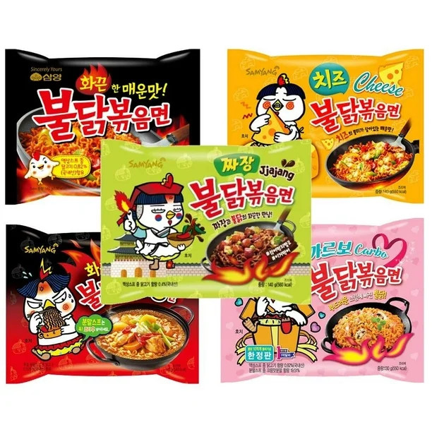 Samyang Buldak Chicken Stir Fried Ramen Korean Ramen (5 Flavor Combo, 5 Pack) | Walmart (US)