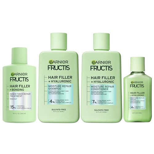 Garnier Fructis Hair Filler Bonding Pre-Shampoo Hair Treatment + Moisture Repair Shampoo, Conditioner and Serum Set with Hyaluronic Acid for Curly, Wavy Hair, 4 Items, 1 Kit | Amazon (US)