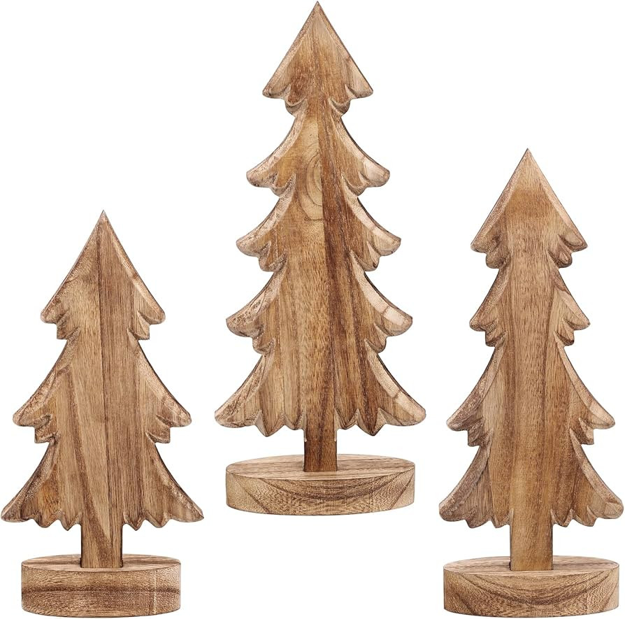 3 Pcs Wooden Christmas Trees Tabletop Christmas Trees Wood Christmas Decoration Handmade Wooden T... | Amazon (US)
