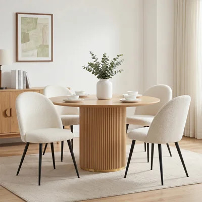 Bende Boucle Upholstered Dining Chairs with Curved Back & Black Metal Legs | Wayfair North America