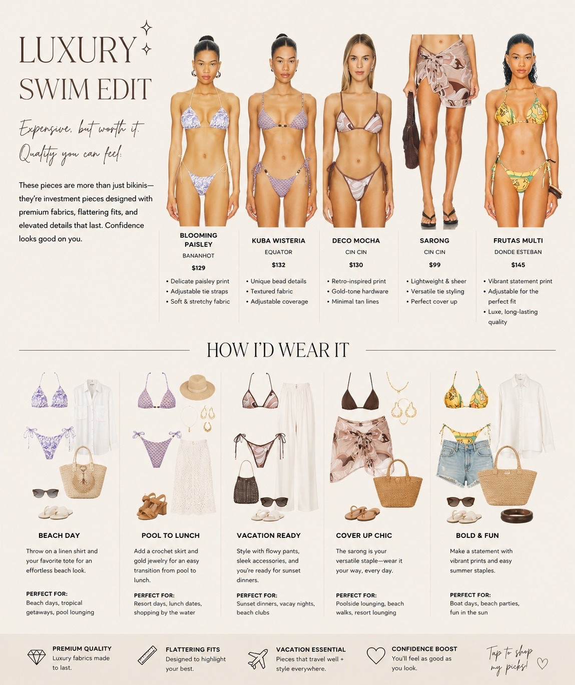 bathing suits from revolve Premium fabrics, flattering fits, and timeless prints you’ll reach for season after season. Style them with a linen cover-up, oversized sunnies, and a woven tote for the ultimate elevated vacation look.

#LTKmomlife #LTKselfcare
