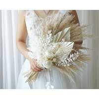 Preserved White Roses & Palm Spear Pampas Grass Wedding Bouquet Dried Bridal Bouquet/Dry Flower Wedd | Etsy (US)
