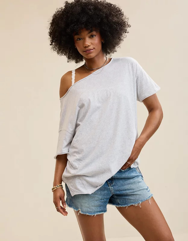 Aerie Off The Shoulder Oversized Boyfriend T-Shirt | American Eagle Outfitters (US & CA)