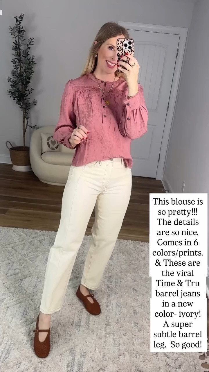 Walmart pink blouse and white barrel jeans 

#LTKootd #LTKWorkwear