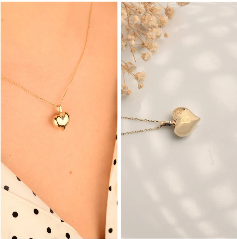 14K Solid Gold Heart Cremation Urn Necklace Puffy Heart Ash - Etsy | Etsy (US)