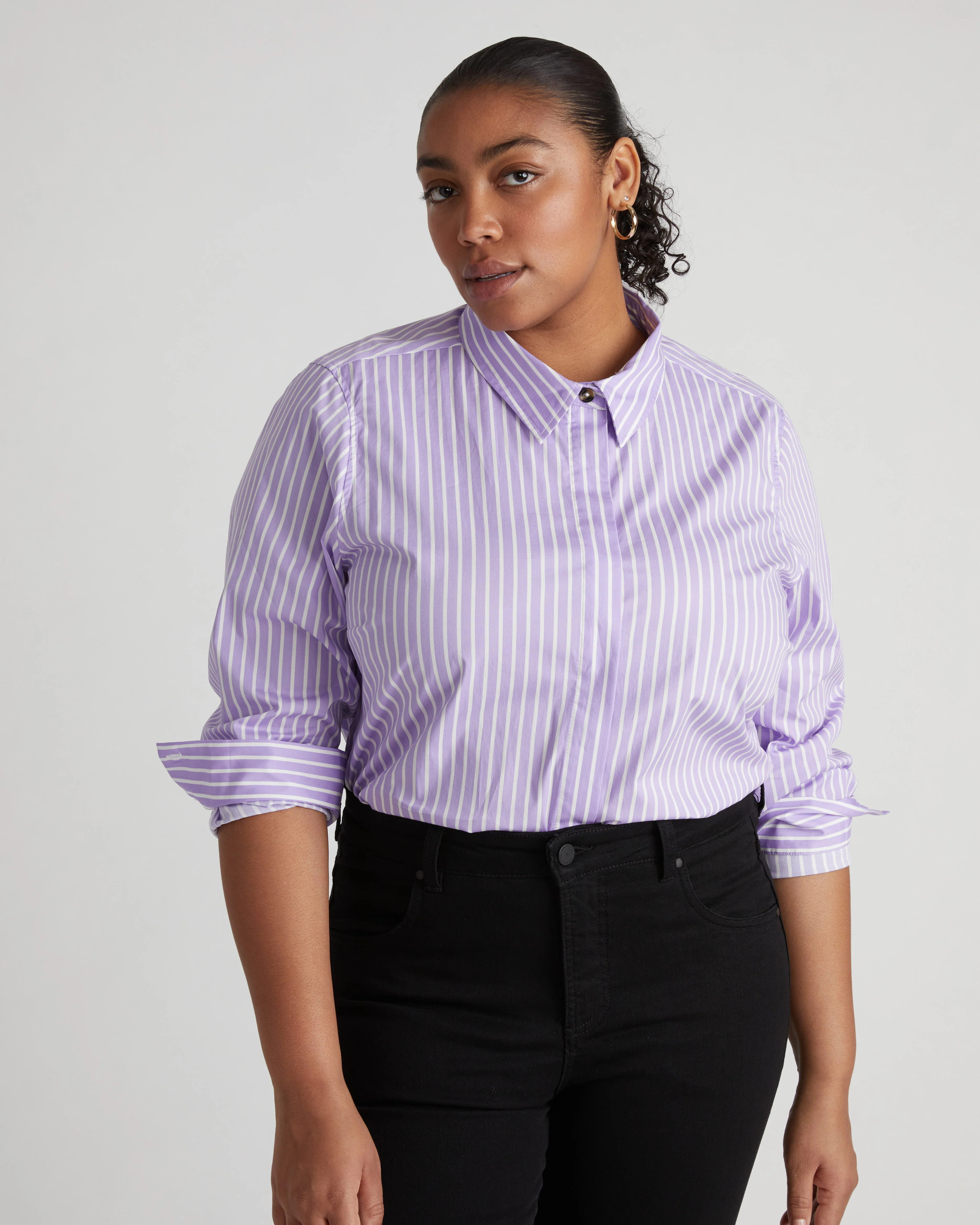 Elbe Stretch Poplin Shirt Classic Fit - Lavender/White Stripe | Universal Standard
