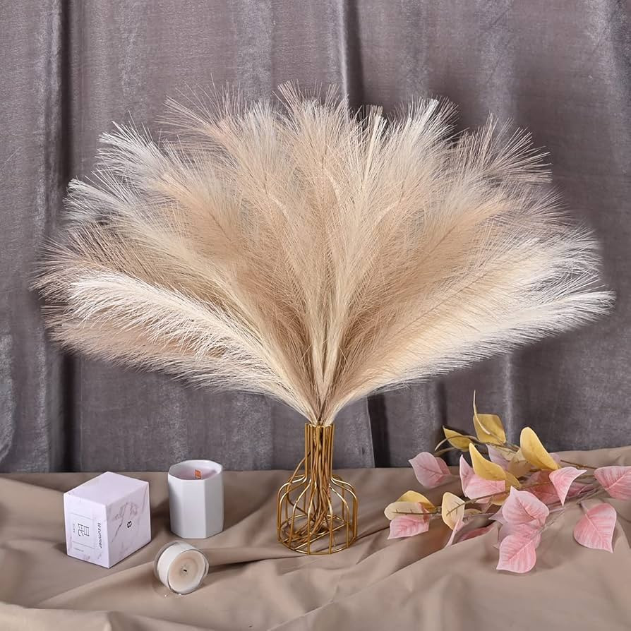 Faux Pampas Grass Beige and Taupe Brown 24 Inch 12PCS, Small Artificial Pompas Grass Decor for Va... | Amazon (US)