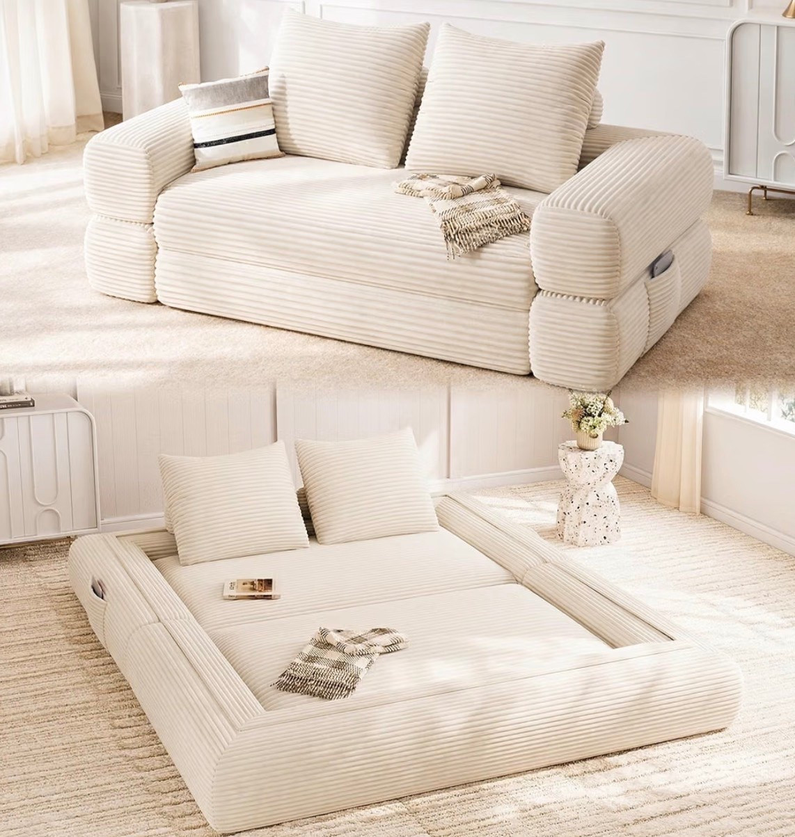 4-in-1 Convertible Folding Sofa Bed, 78"W x 68"L Queen Size Foldable Sleeper Sofa Bed, Wide Corduroy Upholstery, Boneless Mattress Couch with Armrests & Neck Pillow for Living/Bedroom, Beige

#LTKHome #LTKSaleAlert #LTKSeasonal